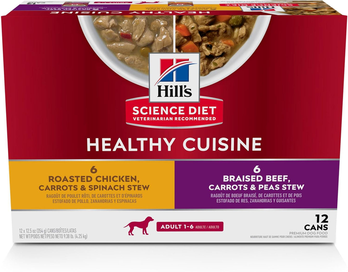 Healthy Cuisine, Adult 1-6, Great Taste, Wet Dog Food, Braised Beef, Carrots & Peas Stew, 12.5 Oz Can, Case of 12