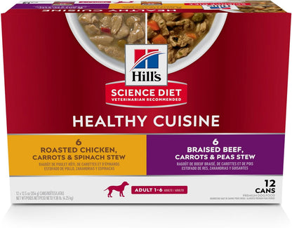 Healthy Cuisine, Adult 1-6, Great Taste, Wet Dog Food, Braised Beef, Carrots & Peas Stew, 12.5 Oz Can, Case of 12