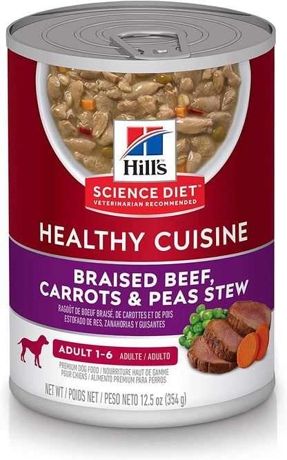 Healthy Cuisine, Adult 1-6, Great Taste, Wet Dog Food, Braised Beef, Carrots & Peas Stew, 12.5 Oz Can, Case of 12