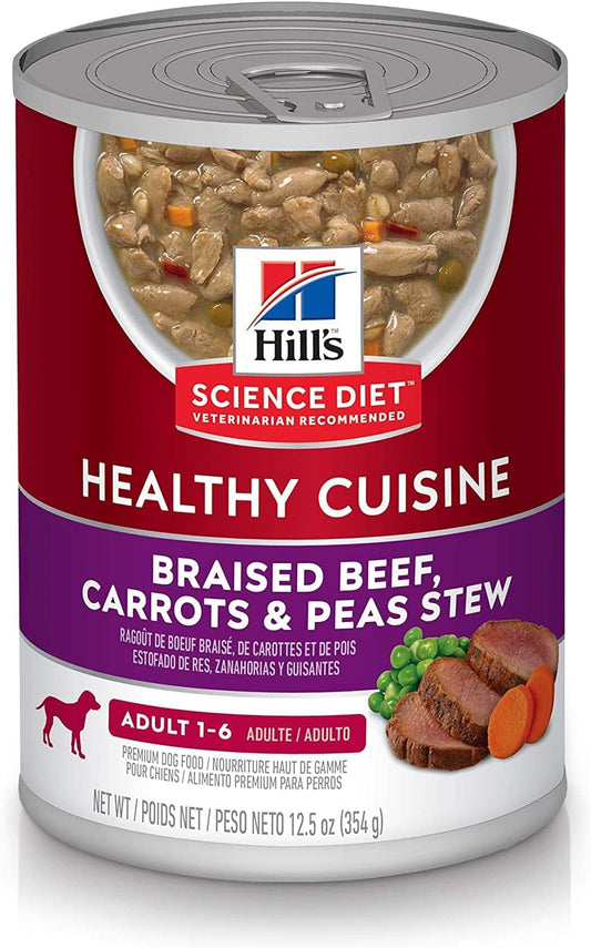Healthy Cuisine, Adult 1-6, Great Taste, Wet Dog Food, Braised Beef, Carrots & Peas Stew, 12.5 Oz Can, Case of 12