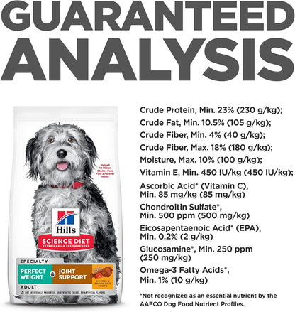 Perfect Weight & Joint Support, Adult 1-6, Weight Management & Joint Support, Dry Dog Food, Chicken & Brown Rice, 12 Lb Bag
