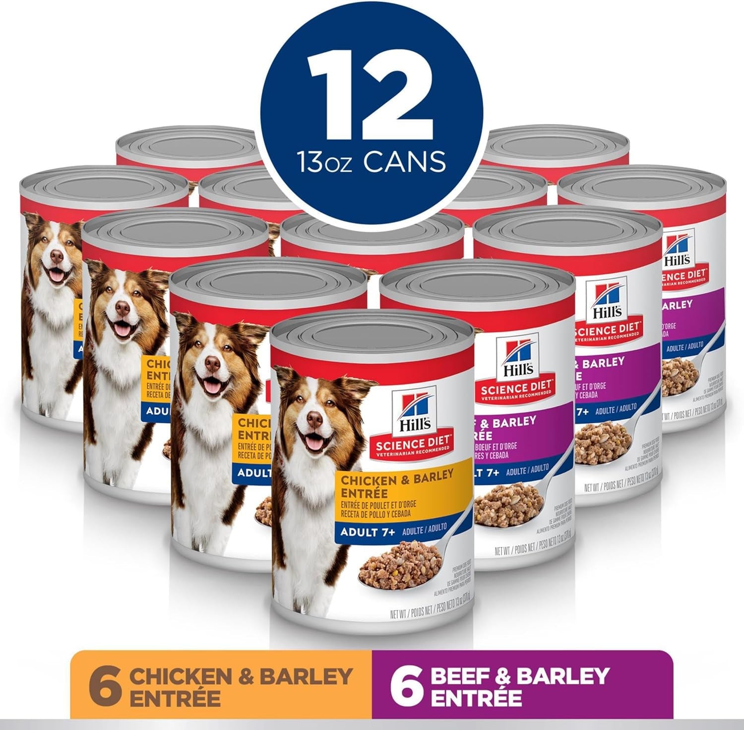 Adult 7+, Senior Adult 7+ Premium Nutrition, Wet Dog Food, Variety Pack: Chicken & Barley; Beef & Barley Loaf, 13 Oz Can Variety Pack, Case of 12