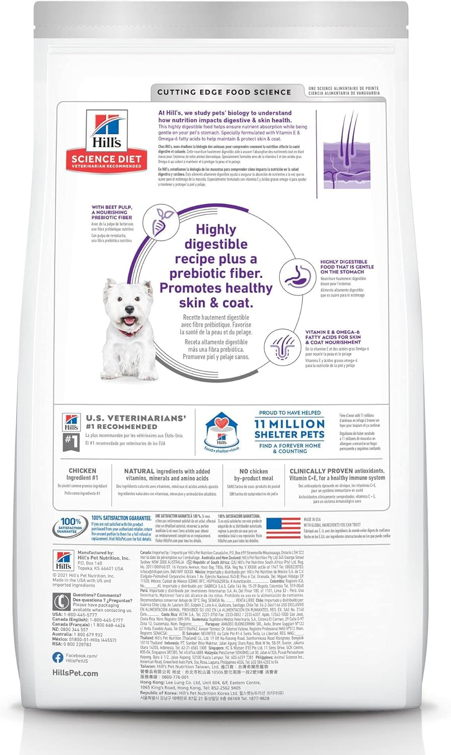 Sensitive Stomach & Skin, Adult 1-6, Stomach & Skin Sensitivity Support, Small Kibble, Dry Dog Food, Chicken Recipe, 4 Lb Bag