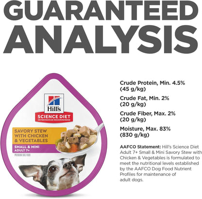 Small & Mini, Senior Adult 7+, Small & Mini Breeds Senior Premium Nutrition, Wet Dog Food, Chicken & Vegetables Stew, 3.5 Oz Tray, Case of 12