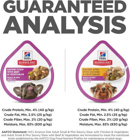 Small & Mini, Adult 1-6, Small & Mini Breeds Premium Nutrition, Wet Dog Food, Variety Pack: Chicken & Vegetables; Salmon & Vegetables Stew, 3.5 Oz Tray Variety Pack, Case of 12