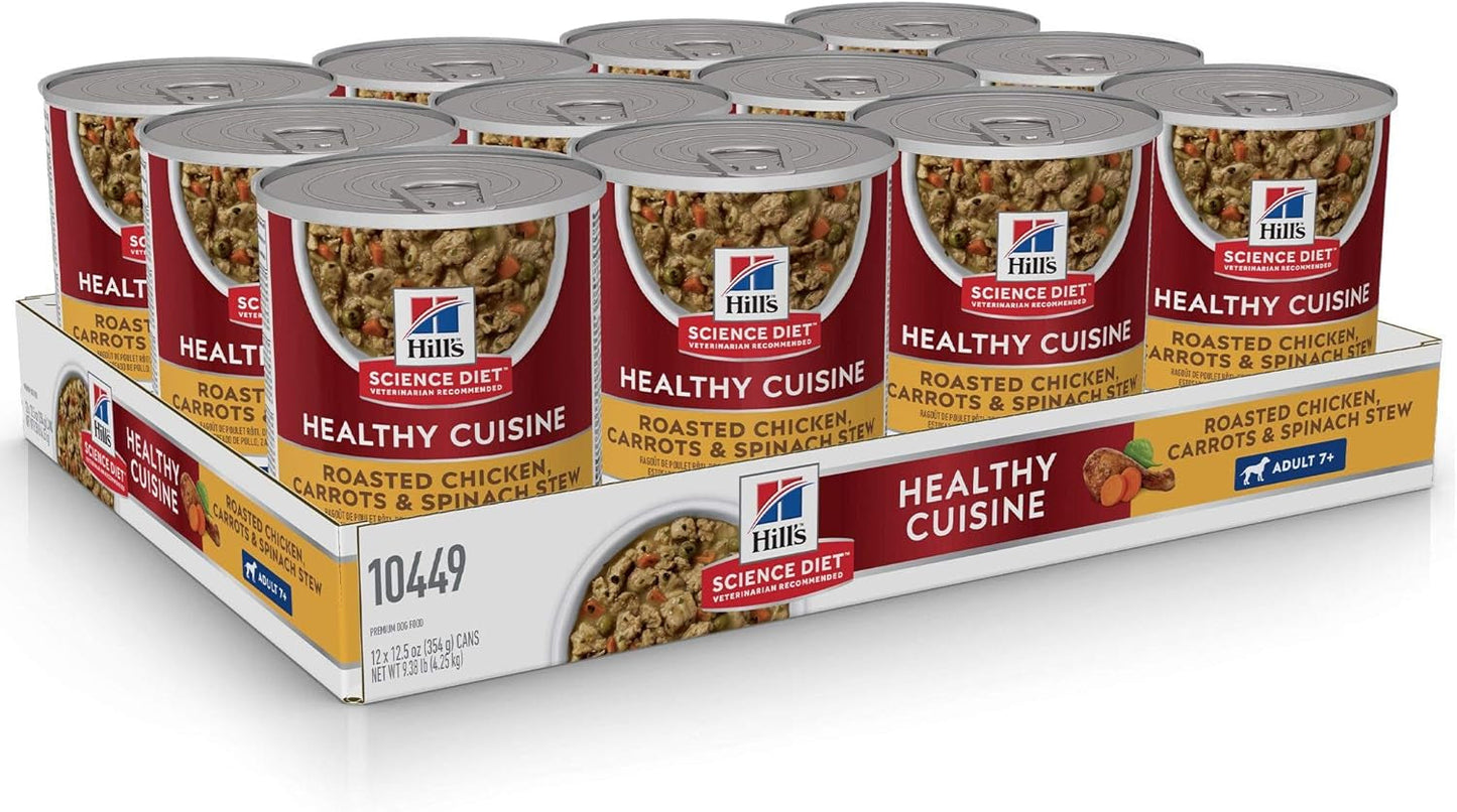 Healthy Cuisine, Senior Adult 7+, Senior Premium Nutrition, Wet Dog Food, Roasted Chicken, Carrots & Spinach Stew, 12.5 Oz Can, Case of 12