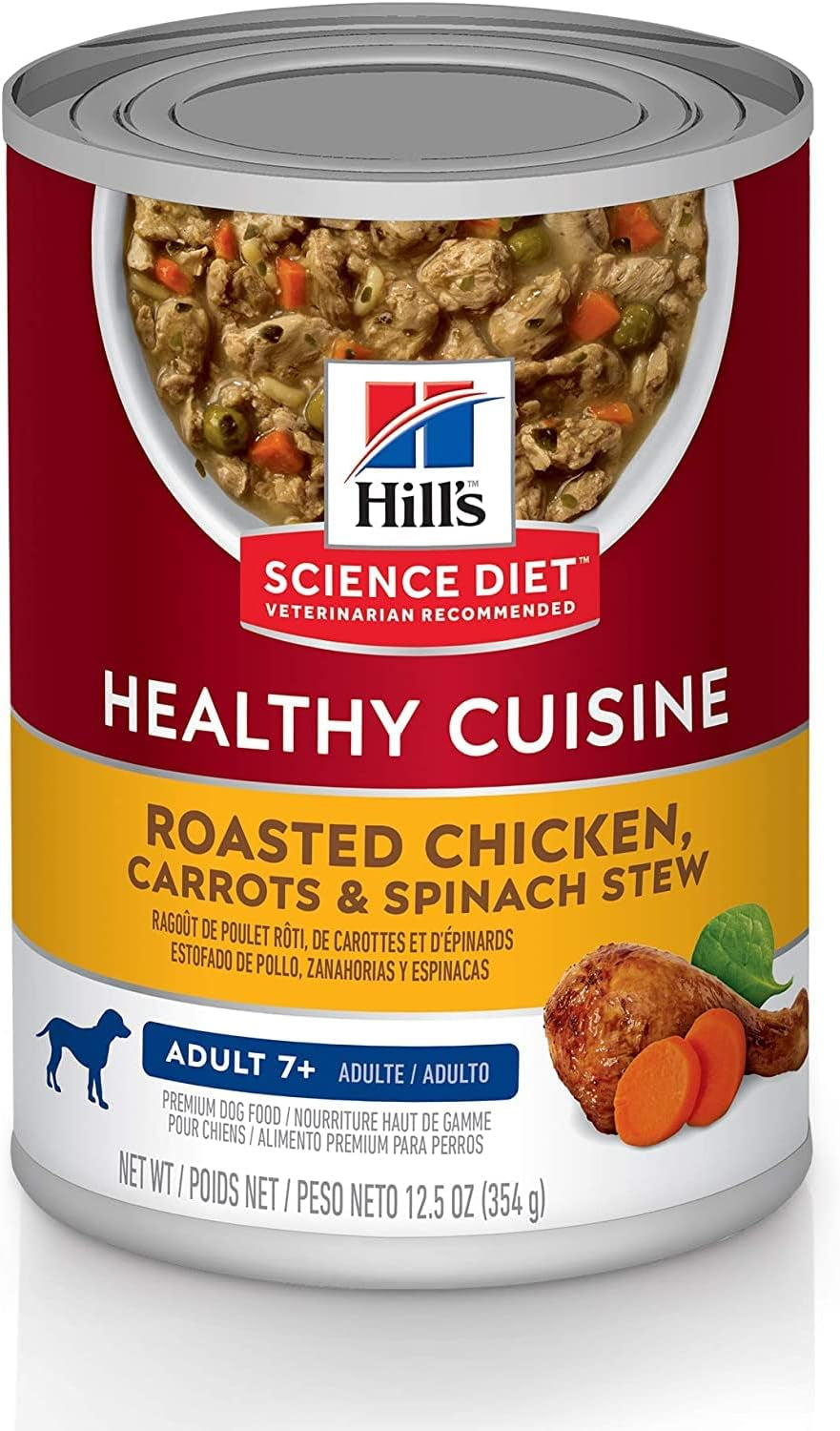 Healthy Cuisine, Senior Adult 7+, Senior Premium Nutrition, Wet Dog Food, Roasted Chicken, Carrots & Spinach Stew, 12.5 Oz Can, Case of 12
