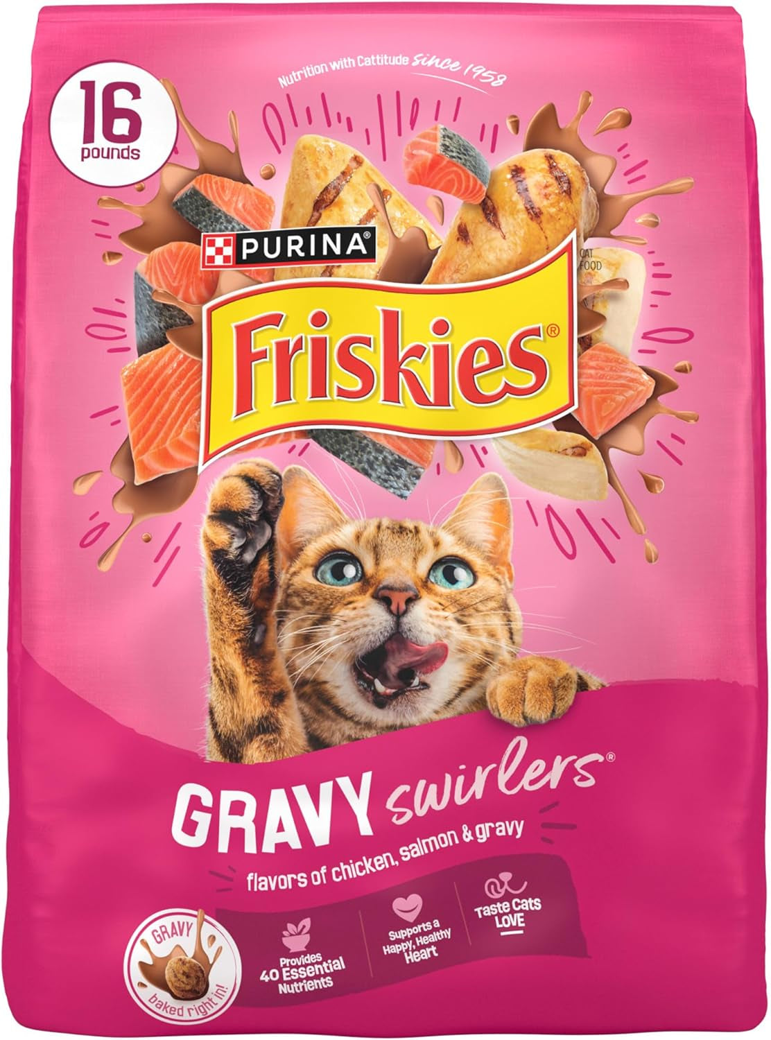 Purina  Gravy Swirlers with Flavors of Chicken, Salmon and Gravy Dry Cat Food - 3.15 Lb. Bag