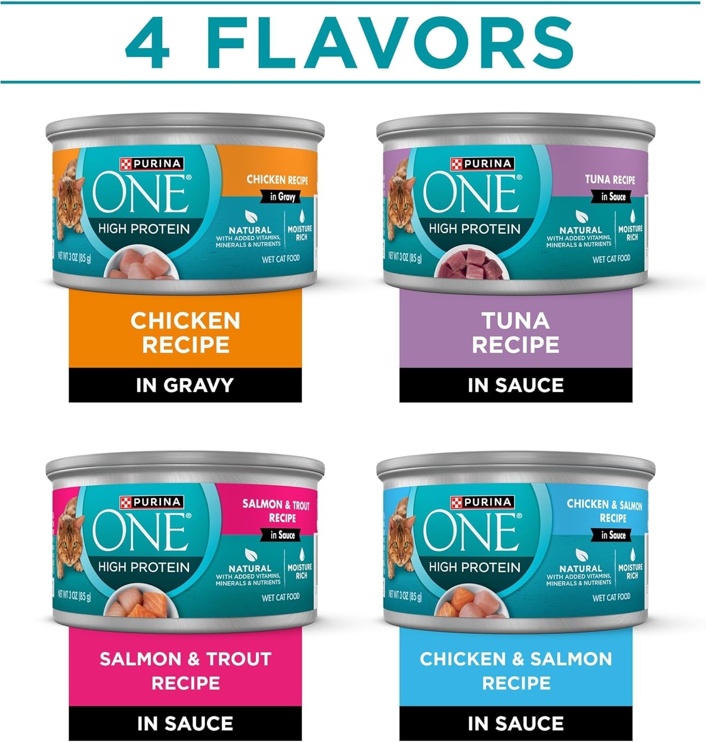 Natural, High Protein Cat Food Variety Pack, Chicken, Tuna, Salmon and Trout Recipes - (Pack of 24) 3 Oz. Cans