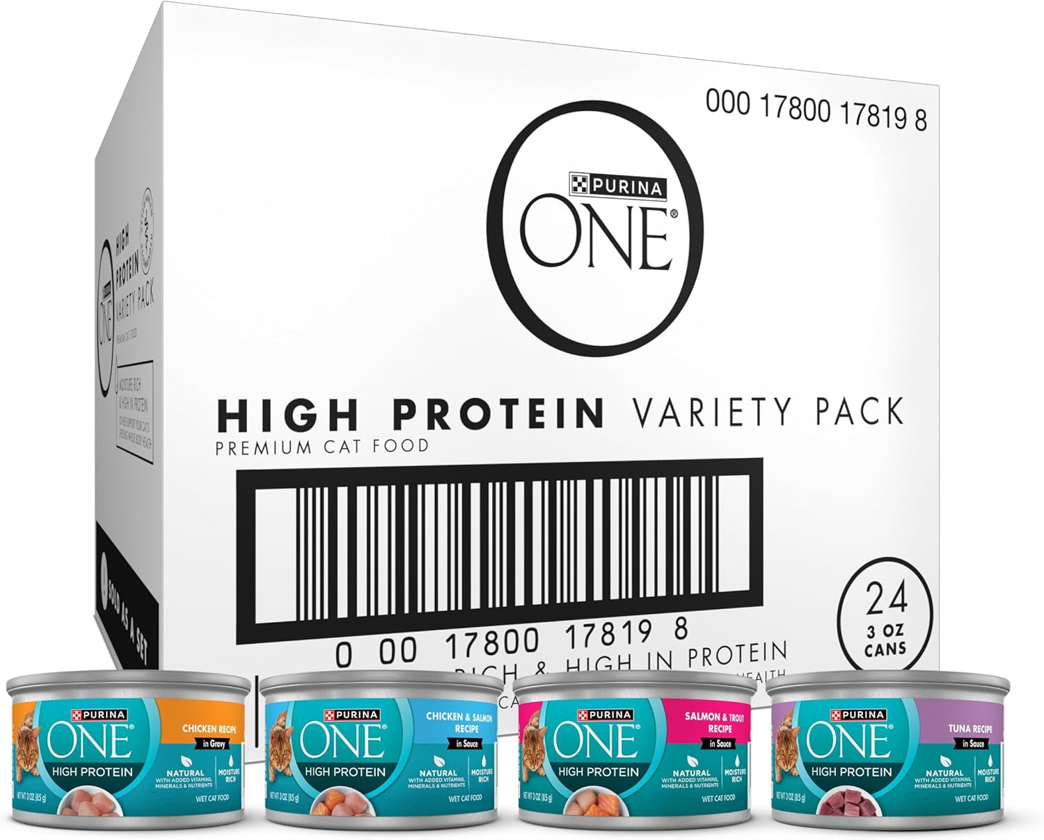 Natural, High Protein Cat Food Variety Pack, Chicken, Tuna, Salmon and Trout Recipes - (Pack of 24) 3 Oz. Cans