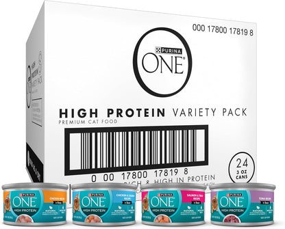 Natural, High Protein Cat Food Variety Pack, Chicken, Tuna, Salmon and Trout Recipes - (Pack of 24) 3 Oz. Cans