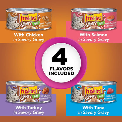 Purina  Pate Wet Cat Food Variety Pack, Extra Gravy Pate Chicken, Turkey, Salmon & Tuna - (24) 5.5 Oz. Cans