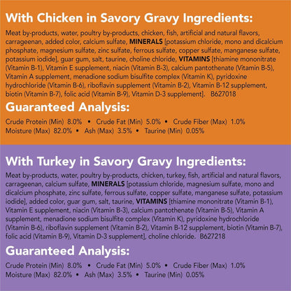 Purina  Pate Wet Cat Food Variety Pack, Extra Gravy Pate Chicken, Turkey, Salmon & Tuna - (24) 5.5 Oz. Cans