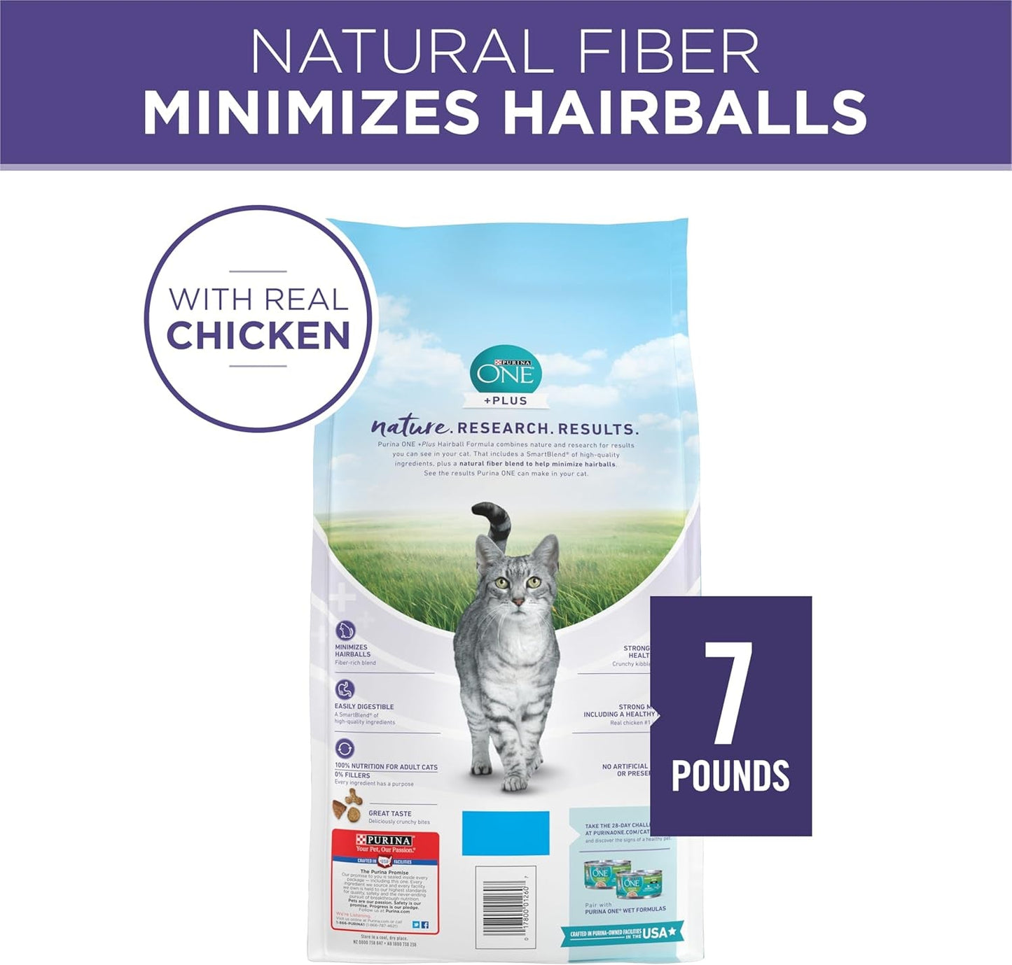 Natural Cat Food for Hairball Control, +PLUS Hairball Formula - 7 Lb. Bag