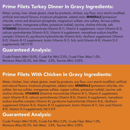 Purina  Gravy Wet Cat Food Variety Pack, Prime Filets & Shreds Turkey & Chicken Favorites - (40) 5.5 Oz. Cans