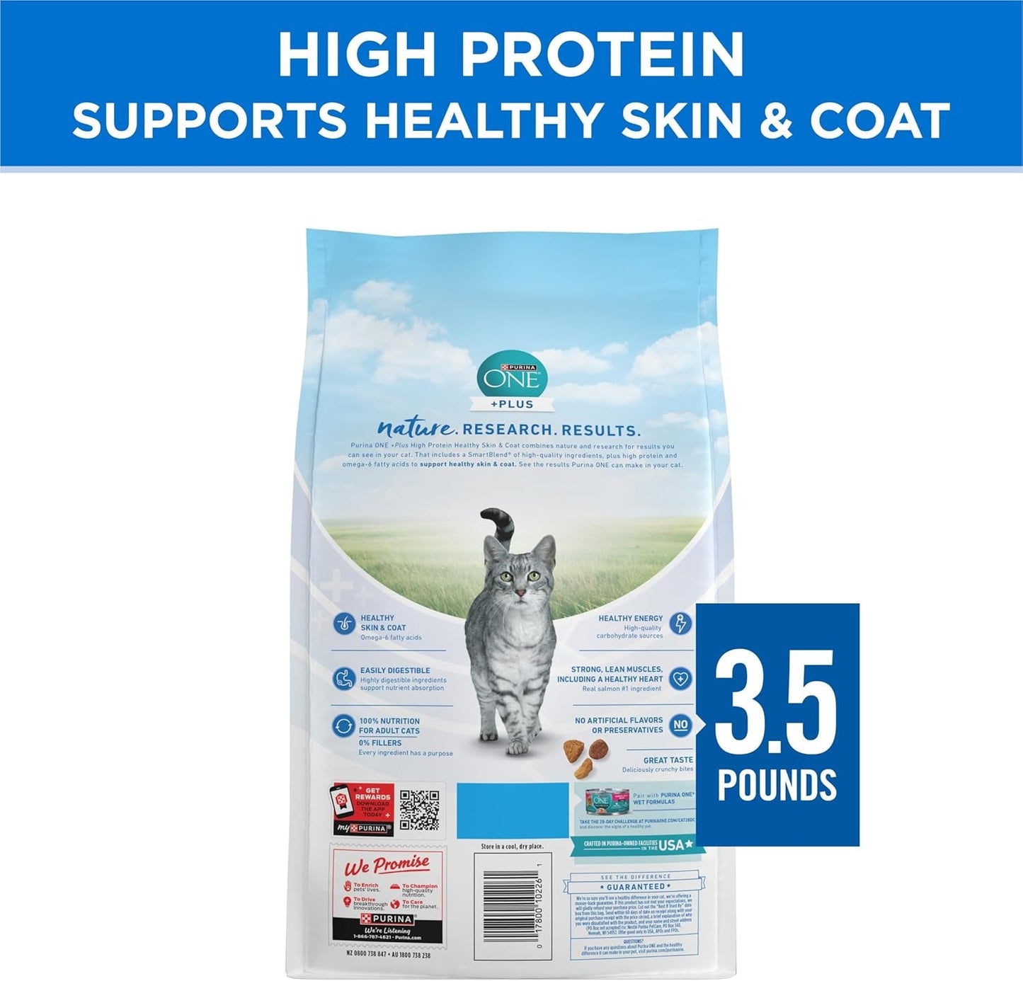 plus High Protein Cat Food Dry Salmon and Ocean Whitefish Cat Skin and Coat Health Formula - 3.5 Lb. Bag