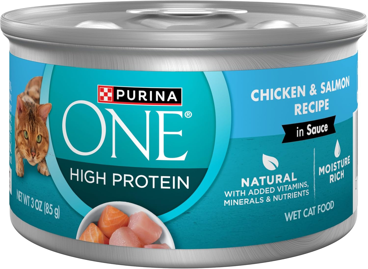 Natural, High Protein Cat Food, Chicken and Salmon Recipe in Sauce - (Pack of 24) 3 Oz. Pull-Top Cans