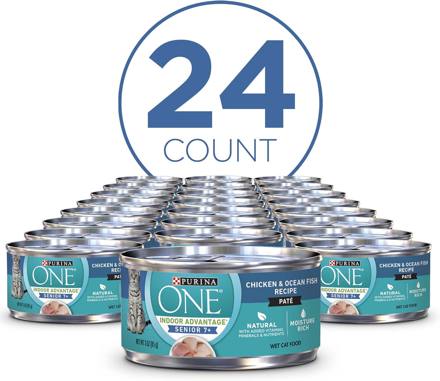 Grain Free, Natural Senior Pate Wet Cat Food, Vibrant Maturity 7+ Chicken & Ocean Whitefish Recipe - (Pack of 24) 3 Oz. Pull-Top Cans