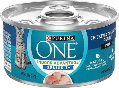 Grain Free, Natural Senior Pate Wet Cat Food, Vibrant Maturity 7+ Chicken & Ocean Whitefish Recipe - (Pack of 24) 3 Oz. Pull-Top Cans