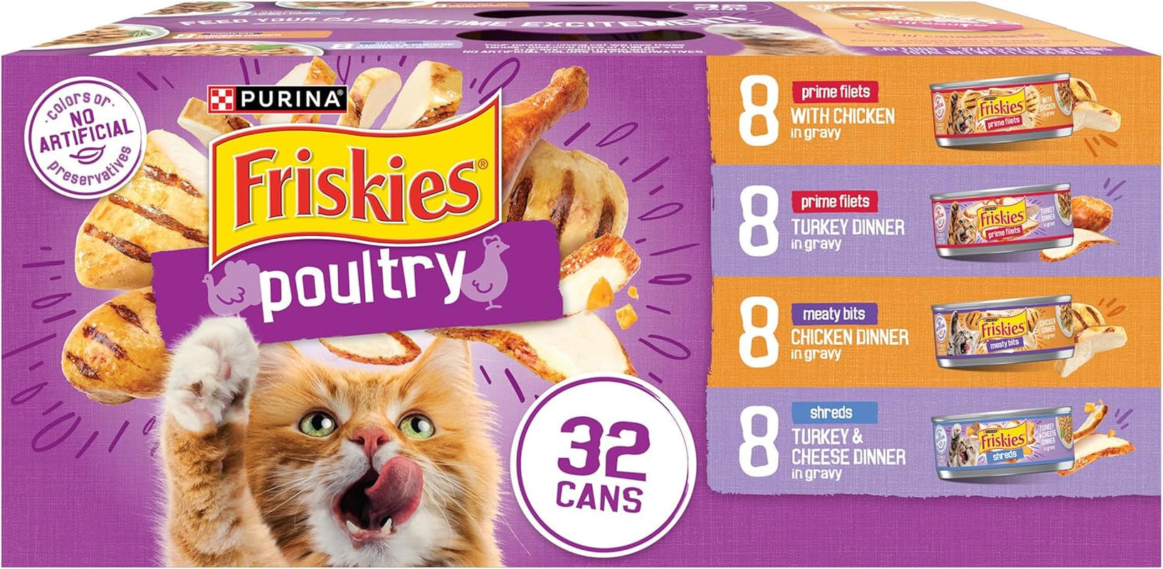 Purina  Gravy Wet Cat Food Variety Pack, Poultry Shreds, Meaty Bits and Prime Filets - (Pack of 32) 5.5 Oz. Cans