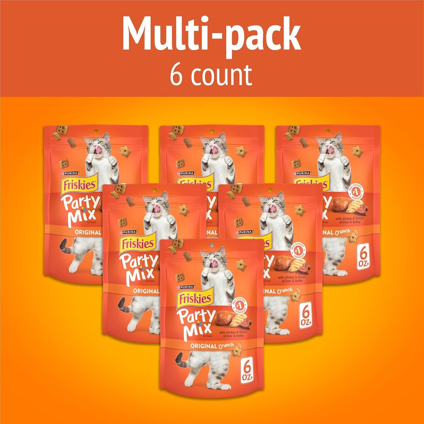 Purina  Cat Treats, Party Mix Original Crunch - (Pack of 6) 6 Oz. Pouches