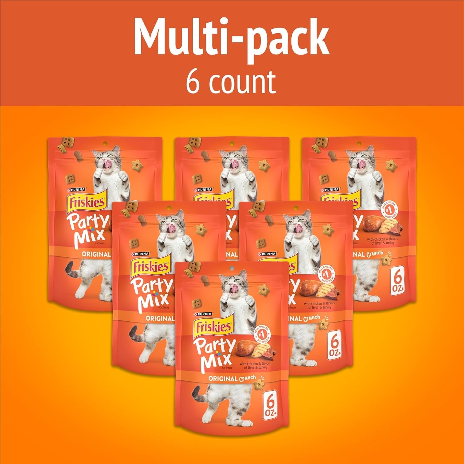 Purina  Cat Treats, Party Mix Original Crunch - (Pack of 6) 6 Oz. Pouches