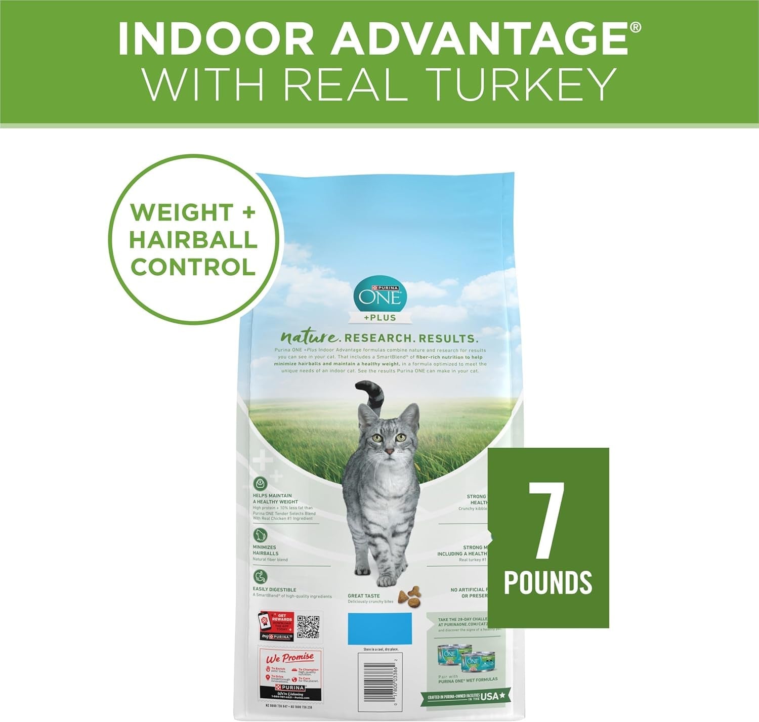 Natural, Low Fat, Weight Control, Indoor Dry Cat Food, +Plus Indoor Advantage - 7 Lb. Bag