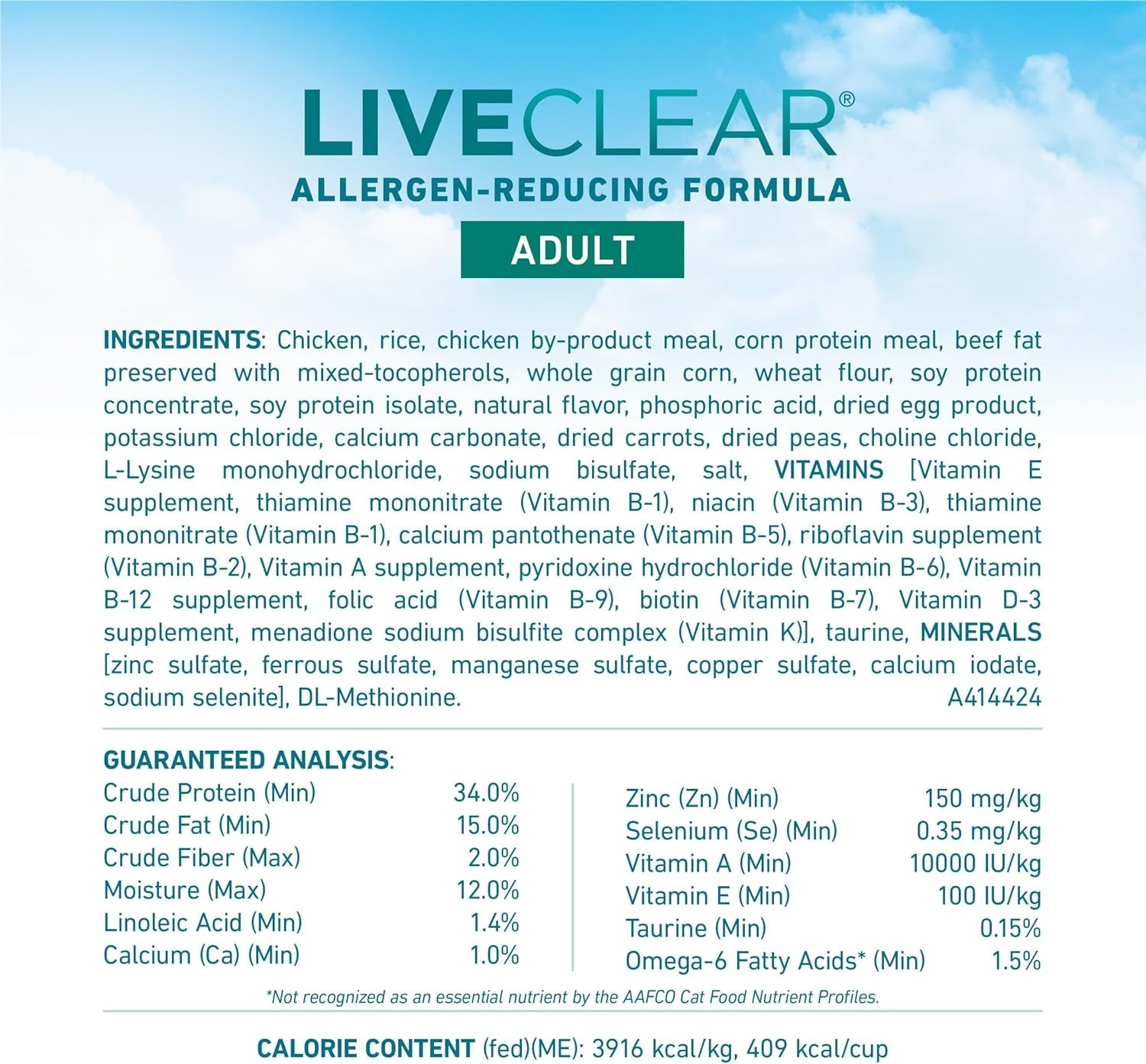 Liveclear Allergen-Reducing Cat Food Dry Formula with Real Chicken as the Number One Ingredient - 3 Lb. Bag