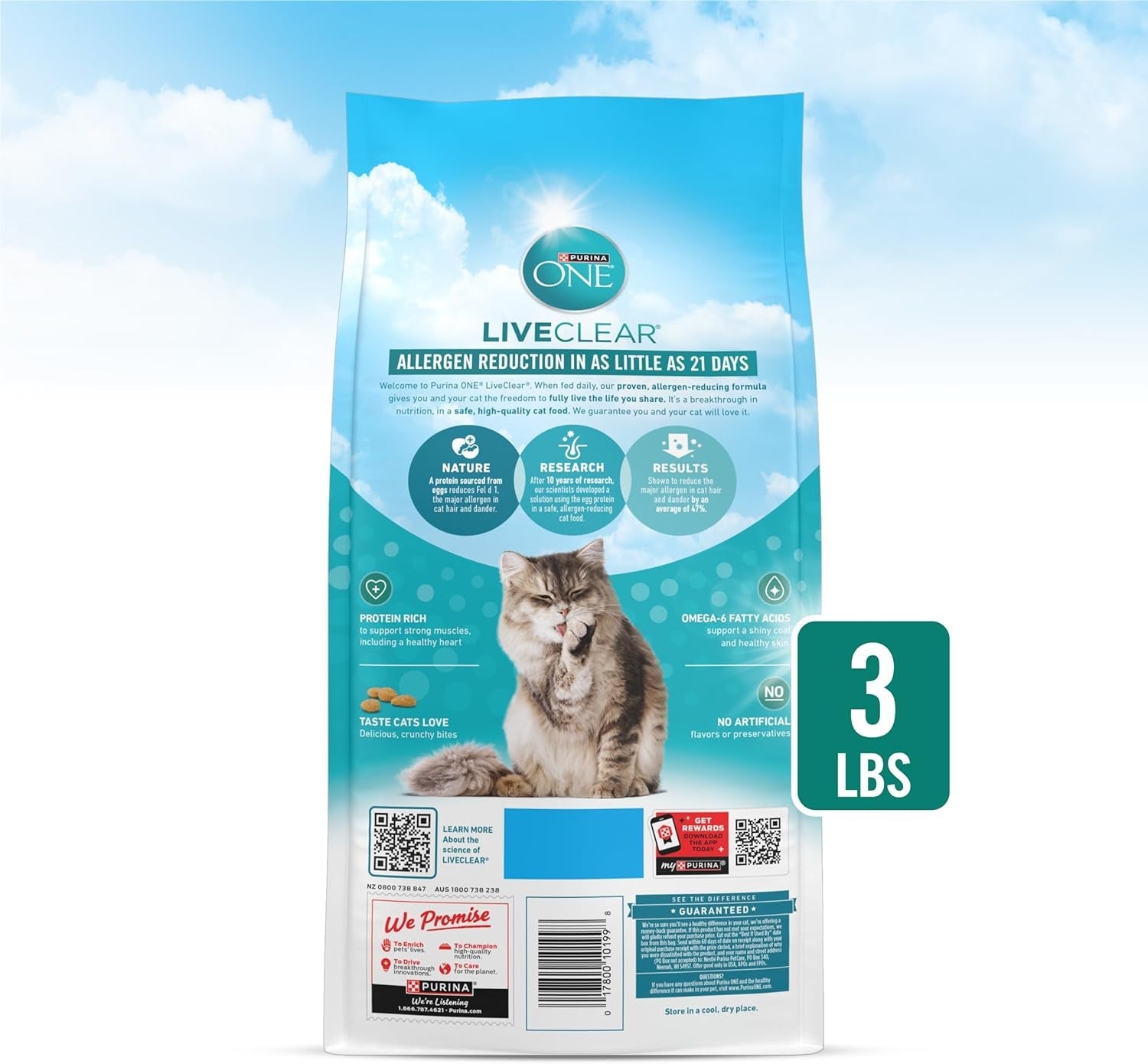 Liveclear Allergen-Reducing Cat Food Dry Formula with Real Chicken as the Number One Ingredient - 3 Lb. Bag