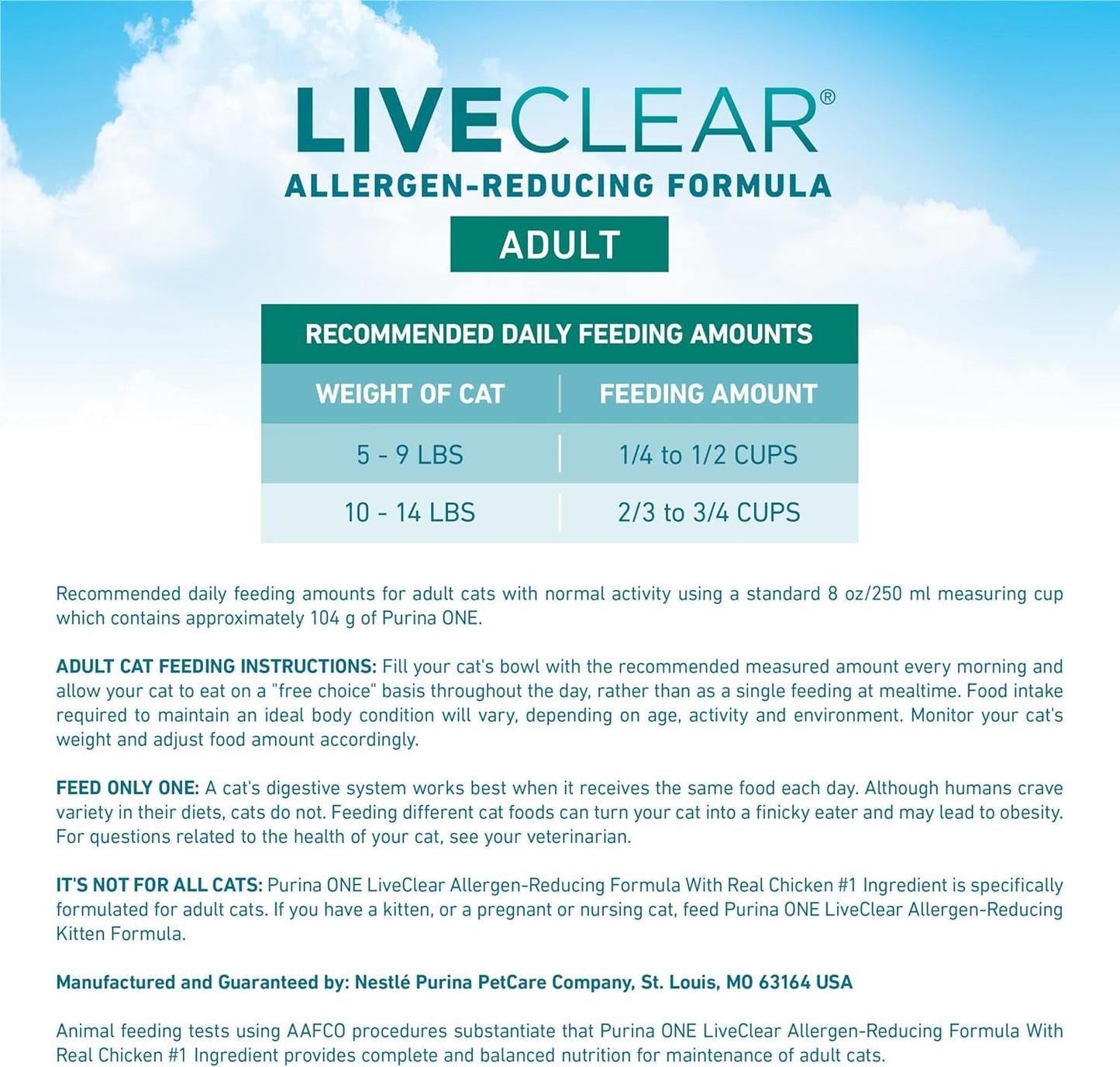 Liveclear Allergen-Reducing Cat Food Dry Formula with Real Chicken as the Number One Ingredient - 3 Lb. Bag