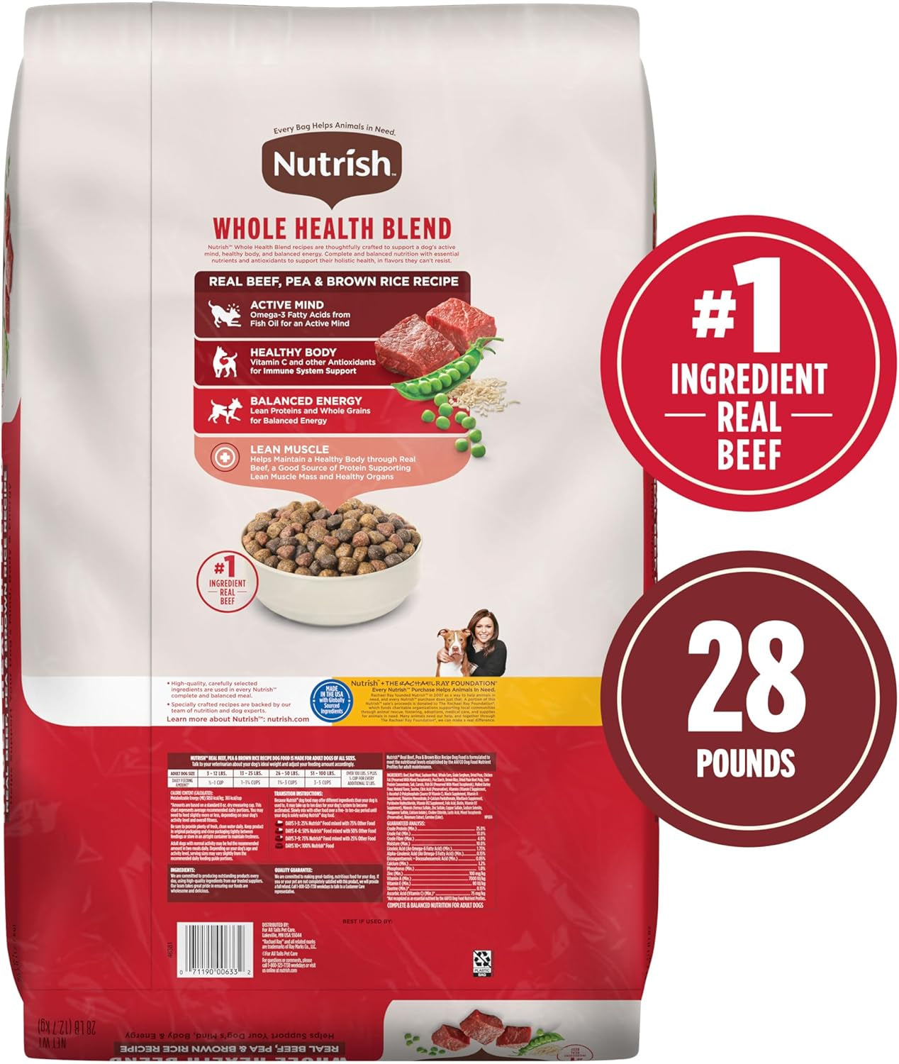 Dry Dog Food, Real Beef, Pea & Brown Rice Recipe Whole Health Blend for Adult Dogs, 28 Lb. Bag, Packaging May Vary (Rachael Ray)