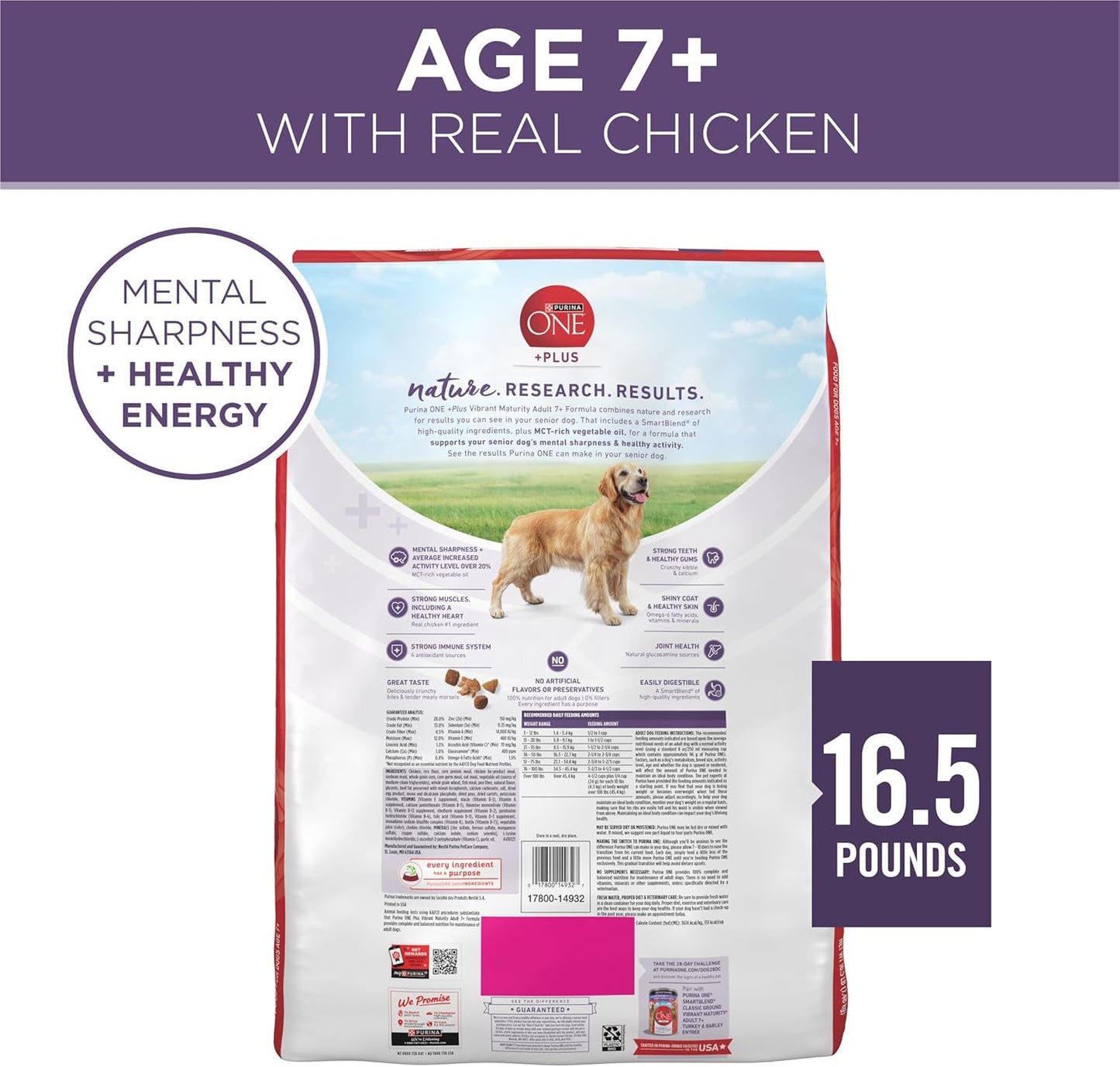 High Protein Dry Senior Dog Food plus Vibrant Maturity Adult 7 plus Formula - 16.5 Lb. Bag