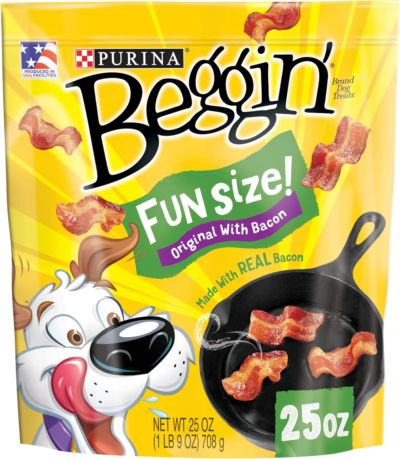 with Real Meat Dog Treats, Fun Size Original with Bacon Flavor - 25 Oz. Pouch