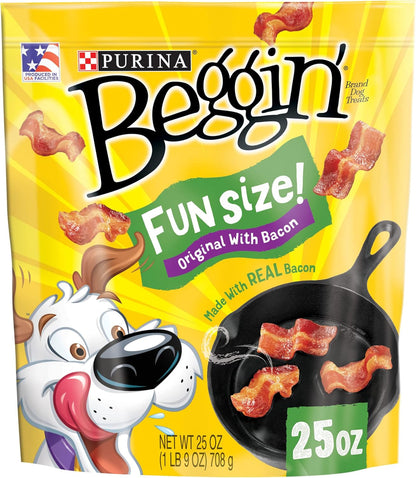 with Real Meat Dog Treats, Fun Size Original with Bacon Flavor - 25 Oz. Pouch