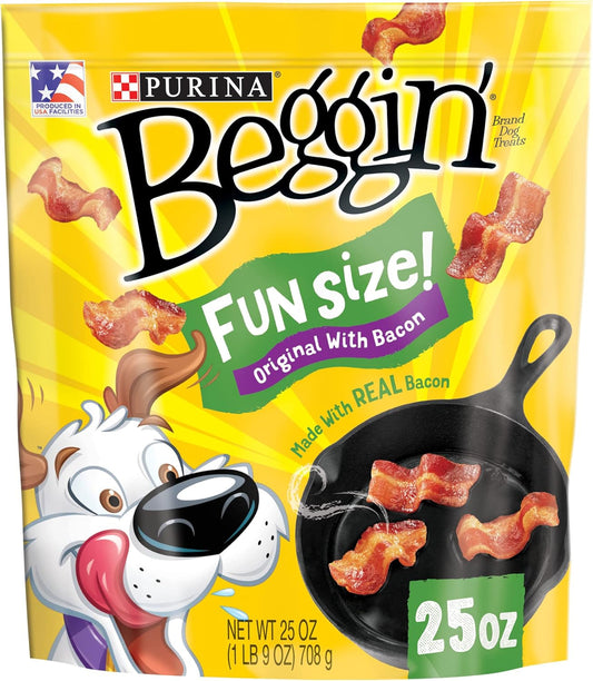 with Real Meat Dog Treats, Fun Size Original with Bacon Flavor - 25 Oz. Pouch