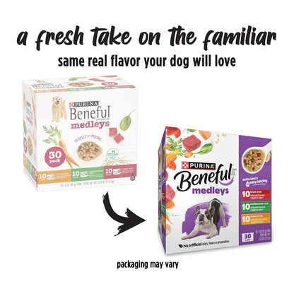 Purina Beneful Medleys Wet Dog Food Variety Pack with Tuscan, Romana, and Mediterranean Style Dog Food in Dog Gravy, 30 Pack - (Pack of 30) 3 Oz. Cans