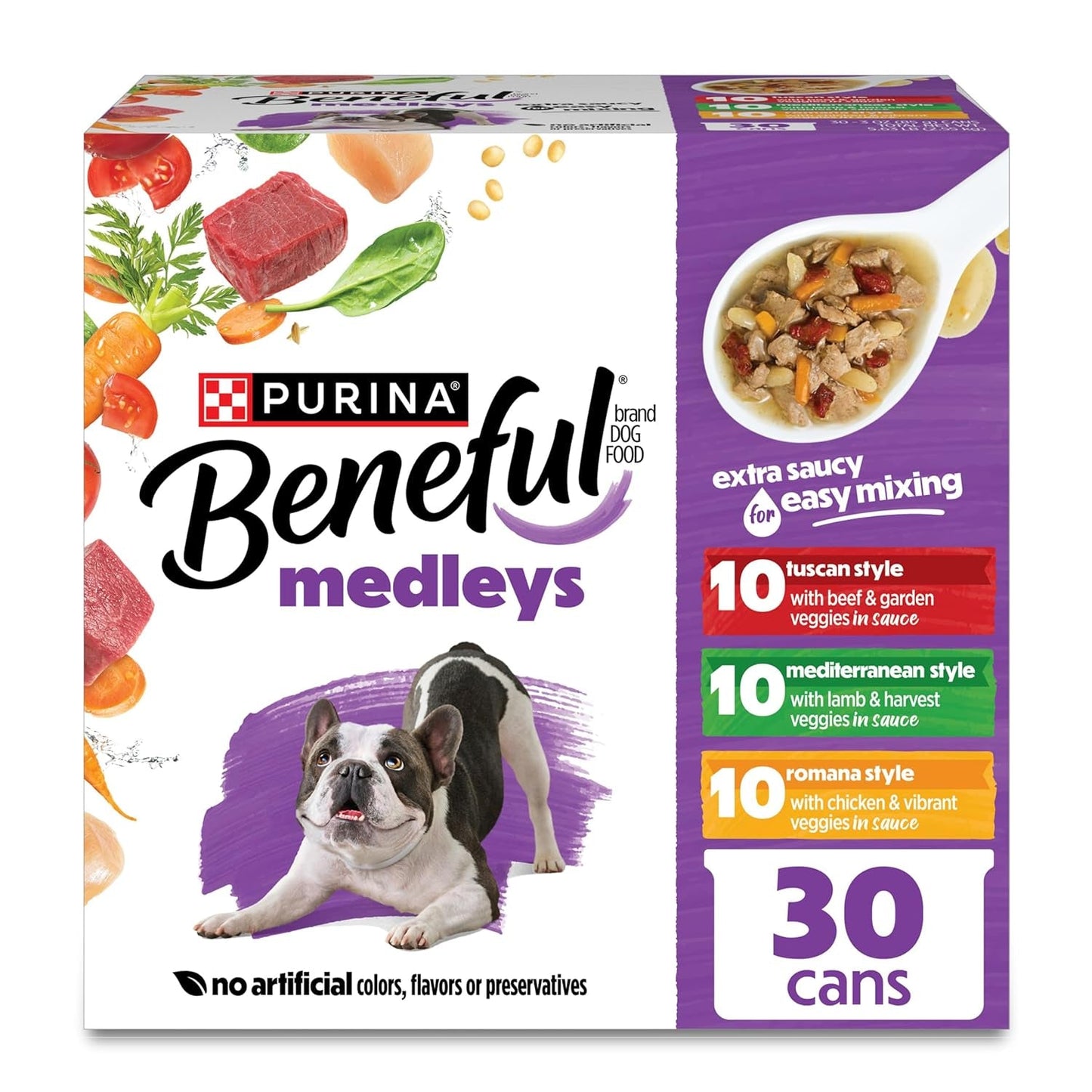Purina Beneful Medleys Wet Dog Food Variety Pack with Tuscan, Romana, and Mediterranean Style Dog Food in Dog Gravy, 30 Pack - (Pack of 30) 3 Oz. Cans