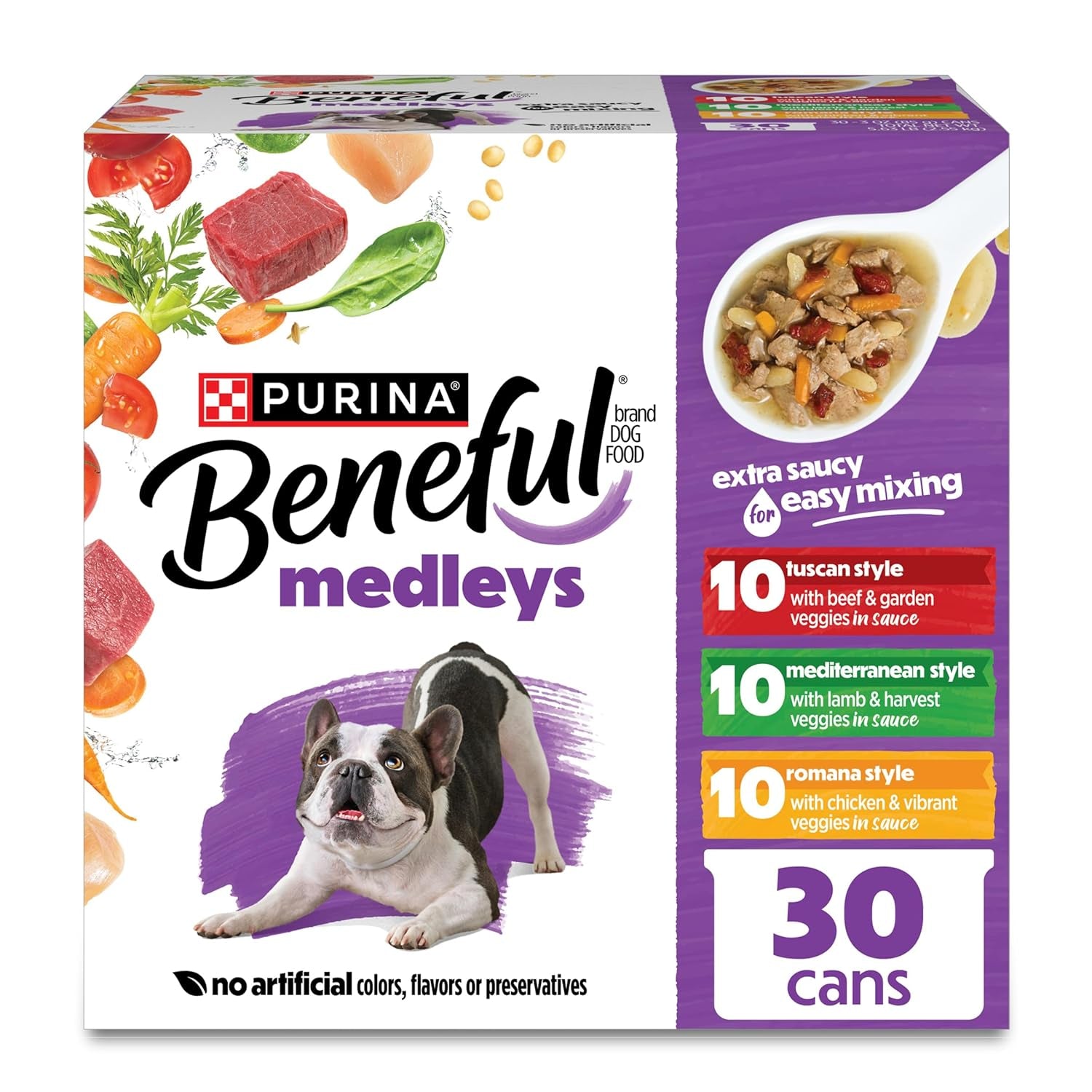 Purina Beneful Medleys Wet Dog Food Variety Pack with Tuscan, Romana, and Mediterranean Style Dog Food in Dog Gravy, 30 Pack - (Pack of 30) 3 Oz. Cans