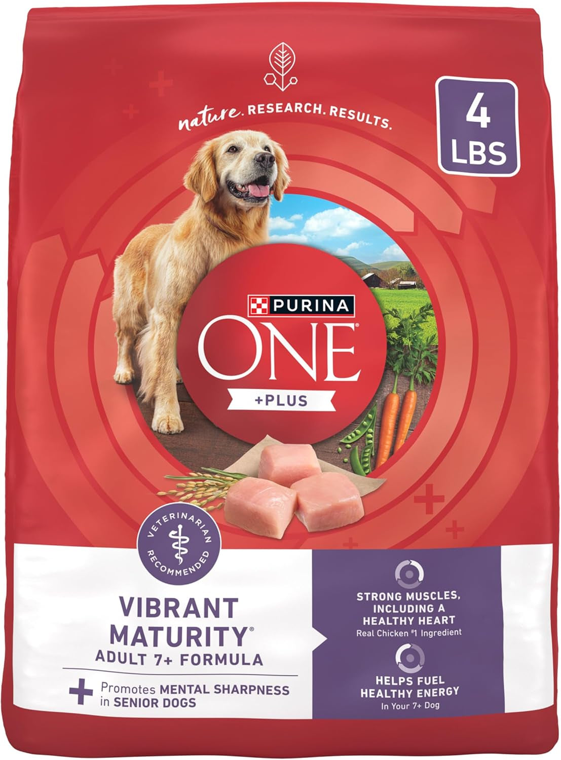 High Protein Dry Senior Dog Food plus Vibrant Maturity Adult 7 plus Formula - (Pack of 4) 4 Lb. Bags