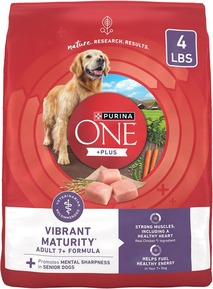 High Protein Dry Senior Dog Food plus Vibrant Maturity Adult 7 plus Formula - (Pack of 4) 4 Lb. Bags