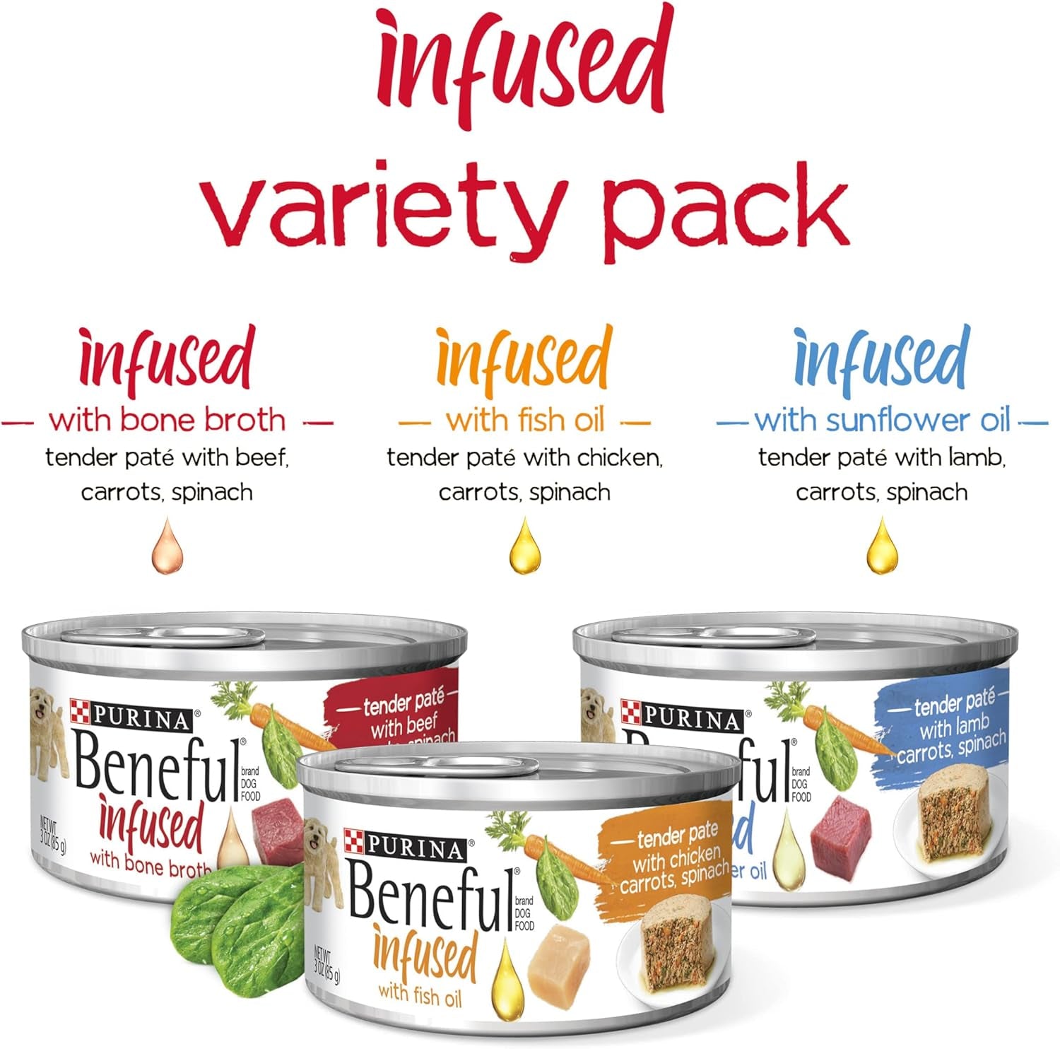 Purina  Infused Pate Wet Dog Food Variety Pack, Pate with Real Lamb, Chicken or Beef Varieties - (2 Packs of 12) 3 Oz. Cans