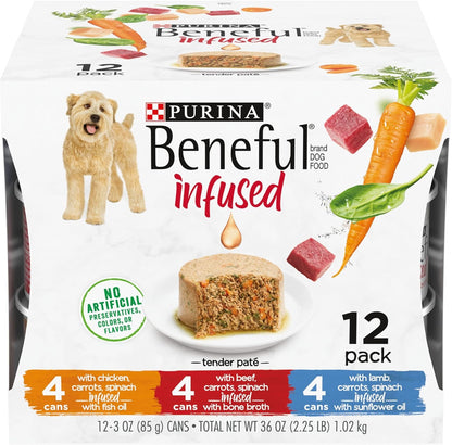 Purina  Infused Pate Wet Dog Food Variety Pack, Pate with Real Lamb, Chicken or Beef Varieties - (2 Packs of 12) 3 Oz. Cans
