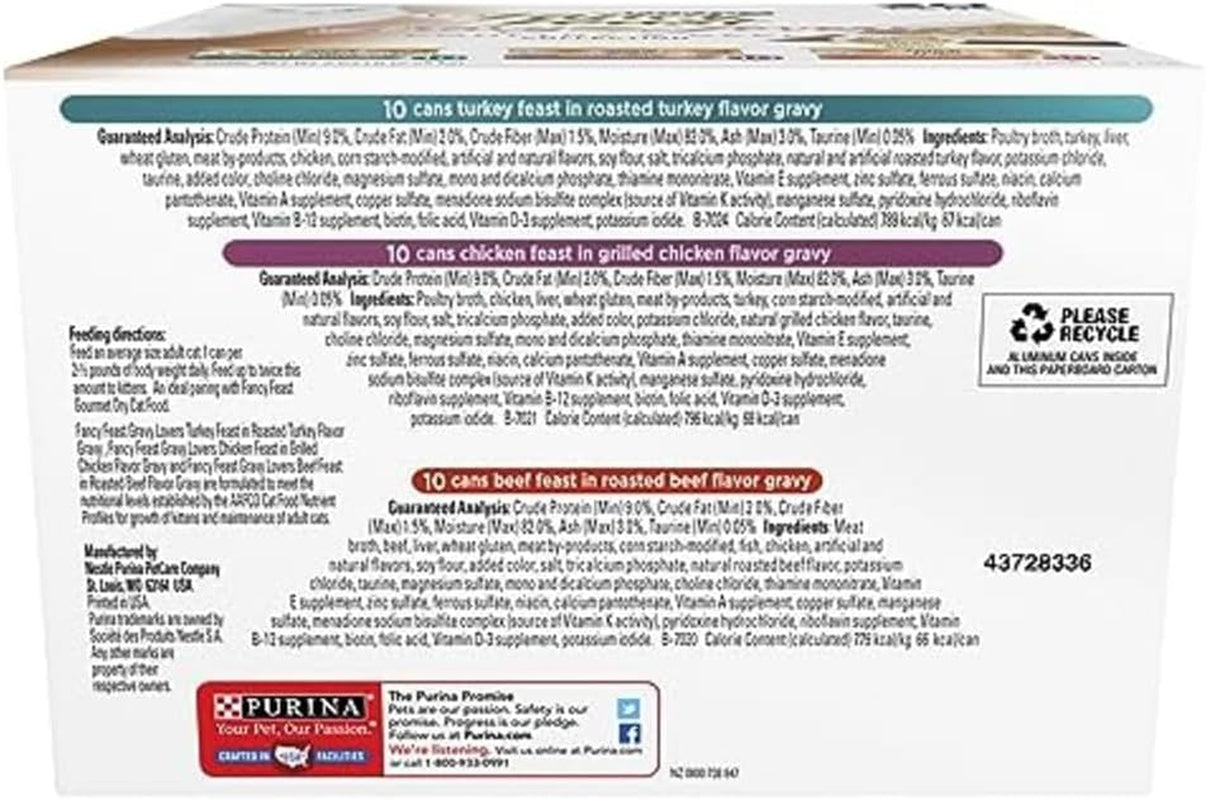 Purina  Gravy Lovers Poultry and Beef Grilled Gourmet Wet Cat Food Variety Pack - (Pack of 30) 3 Oz. Cans