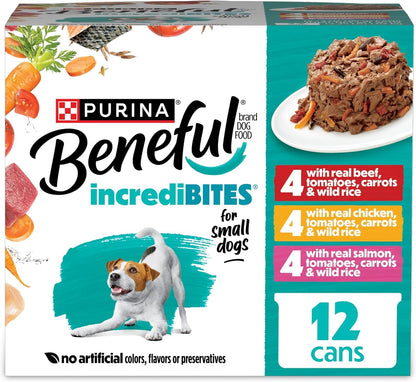 Purina Small Breed Wet Dog Food Variety Pack, Incredibites with Real Beef, Chicken and Salmon - (Pack of 30) 3 Oz. Cans