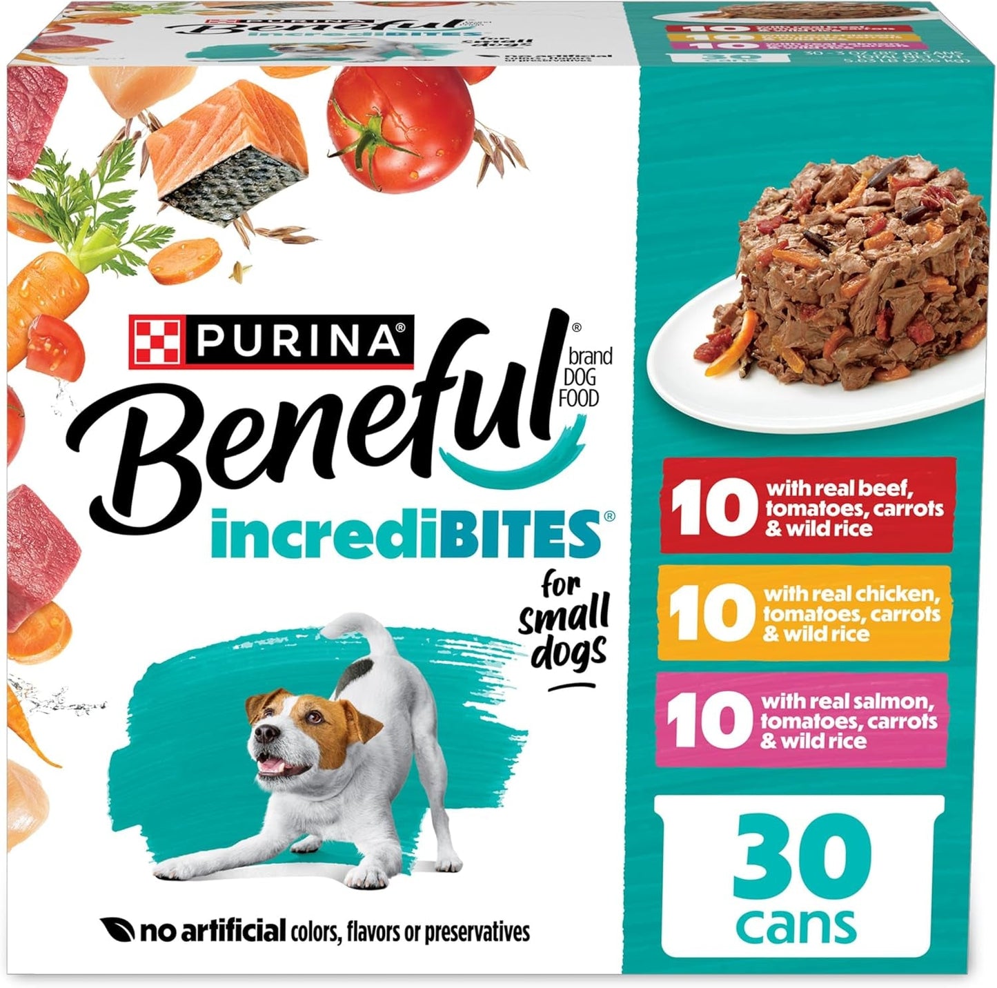 Purina Small Breed Wet Dog Food Variety Pack, Incredibites with Real Beef, Chicken and Salmon - (Pack of 30) 3 Oz. Cans